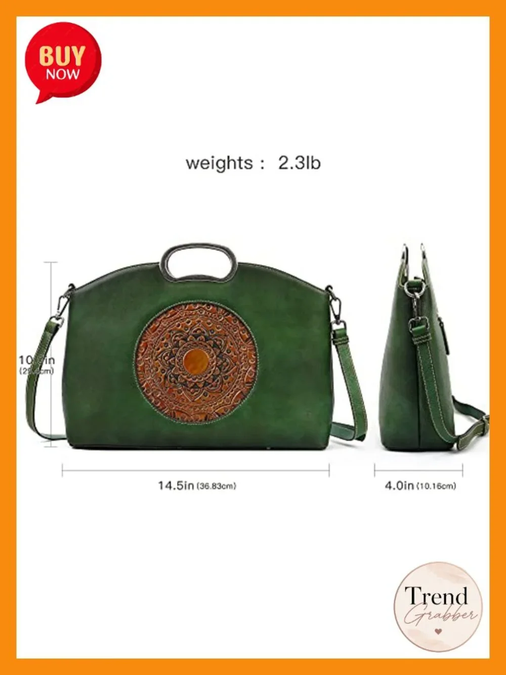 Genuine Leather Handbags Satchel Crossbody Bag Large Vintage Embossed Totem